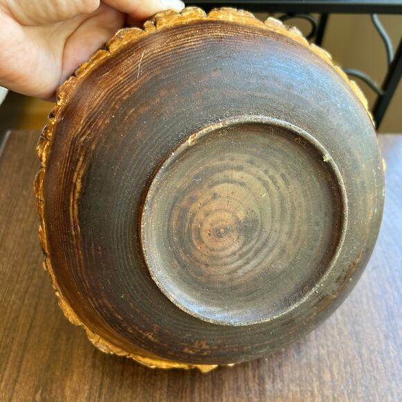 Vintage MCM Modern Wood Tree Bark Bowl Live Edge - Picture 7 of 10